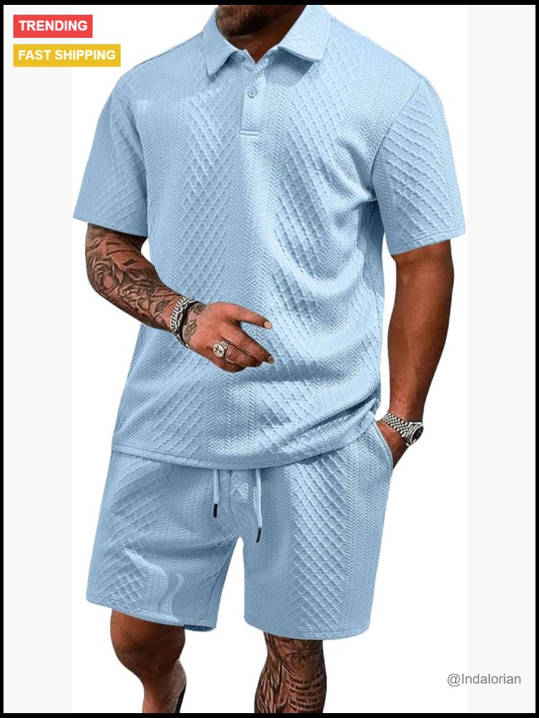 Men's 2 Piece Polo Shirt And Shorts Set Casual Athletic Summer Tracksuit